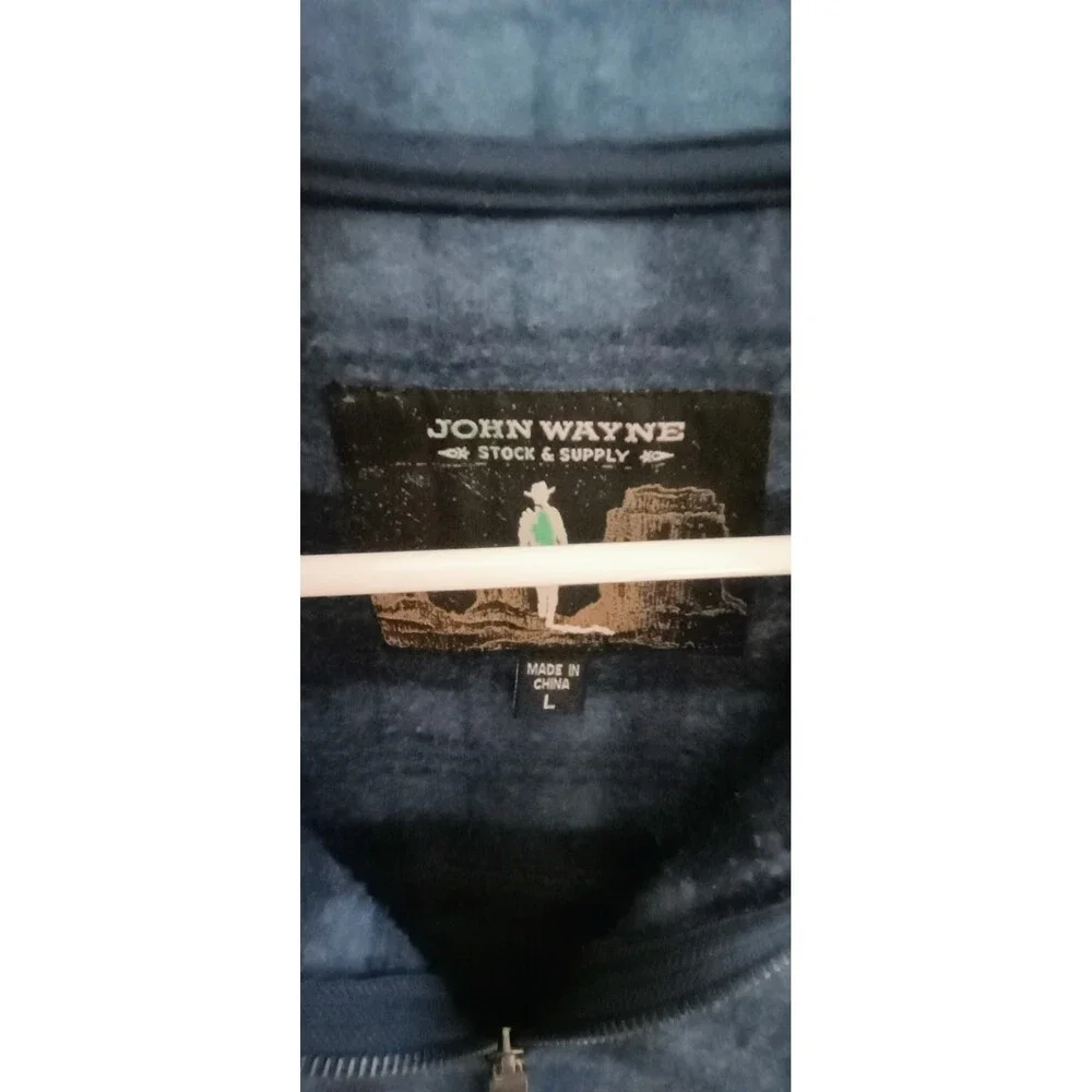 John Wayne Blue Flannel Plaid Jacket Wool Mens Size Large Vintage - Picture 3 of 4